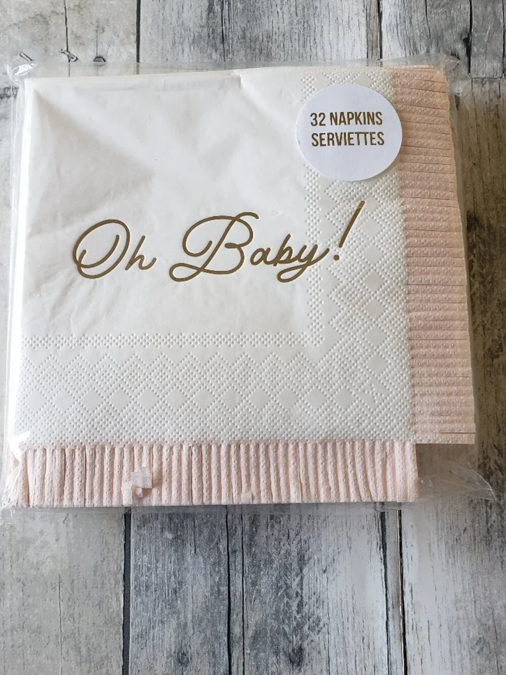 NWT - Oh Baby! Gold Script, Pink Accents Paper Plated 16 ct. and Napkins 32 ct.